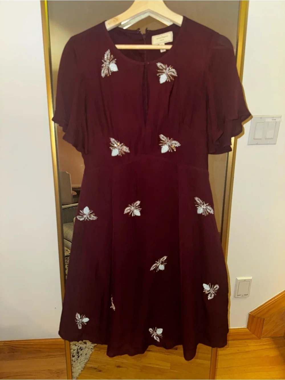 Anthropologie Moulinette Soeurs  Beaded Firefly Fit & Flare Flutter Sleeve Dress